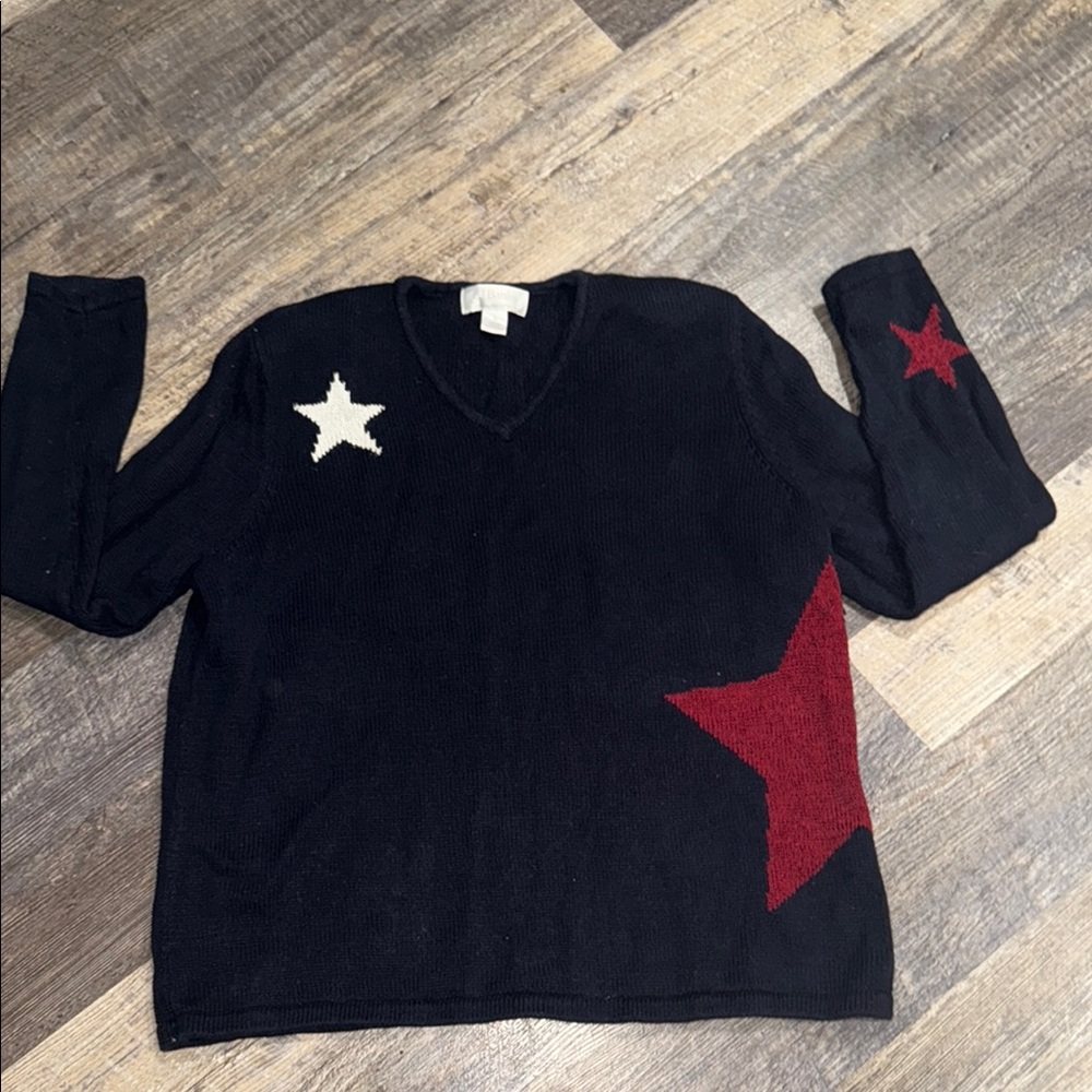 Christopher & Banks Navy Blue Knit Sweater with Stars